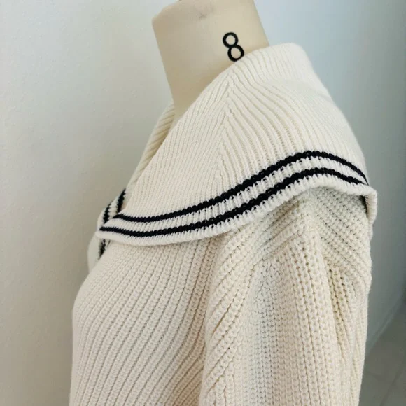 Doen Voyage Sweater NWT Cream Sailor Collar Cotton Wool Blend L - Picture 5 of 10